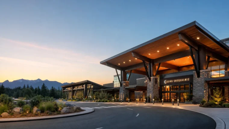AI-generated exterior view of Casino Snoqualmie, Washington.