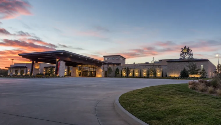 AI-generated exterior view of Cherokee Casino Roland, Roland, Oklahoma.