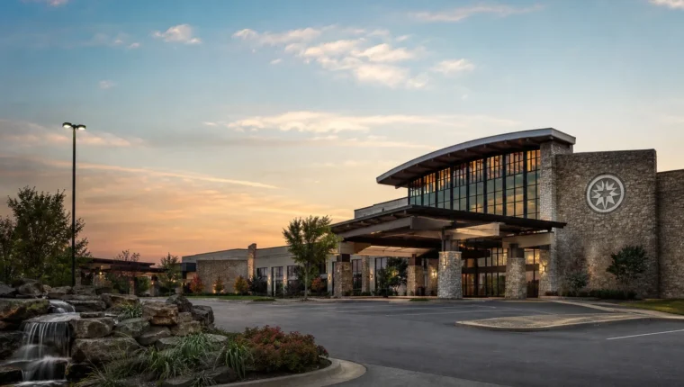 AI-generated exterior view of Cherokee Casino West Siloam Springs, West Siloam Springs, Oklahoma.