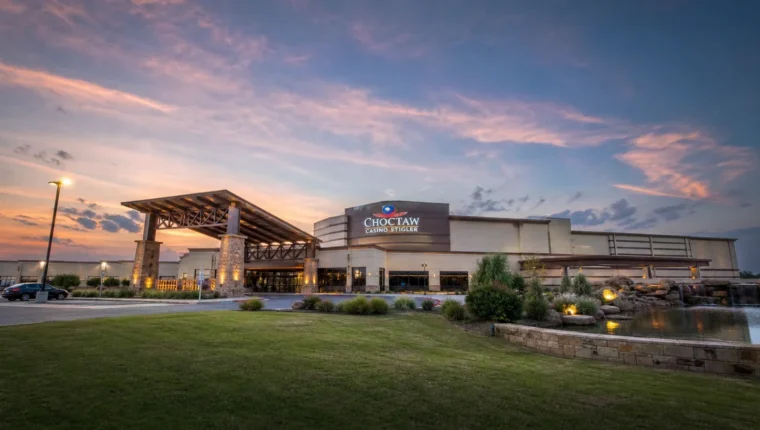 AI-generated exterior view of Choctaw Casino Stigler, Stigler, Oklahoma.