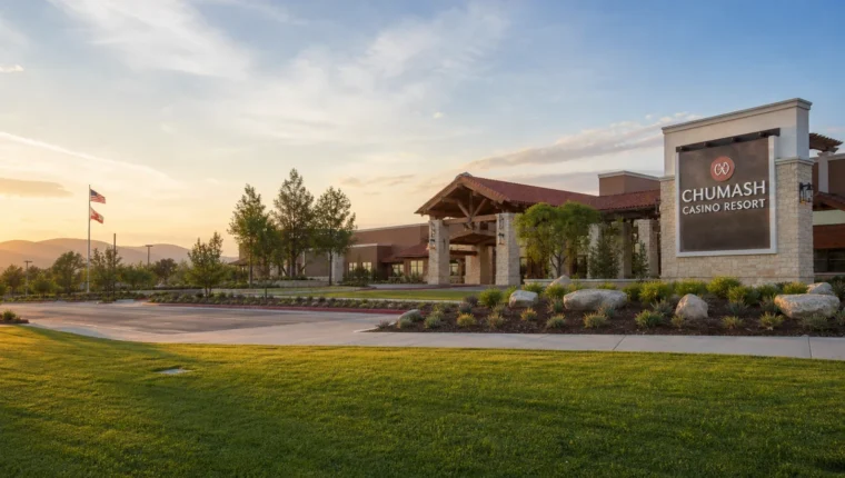 AI-generated exterior view of Chumash Casino Resort Santa Ynez, Santa Ynez, California.