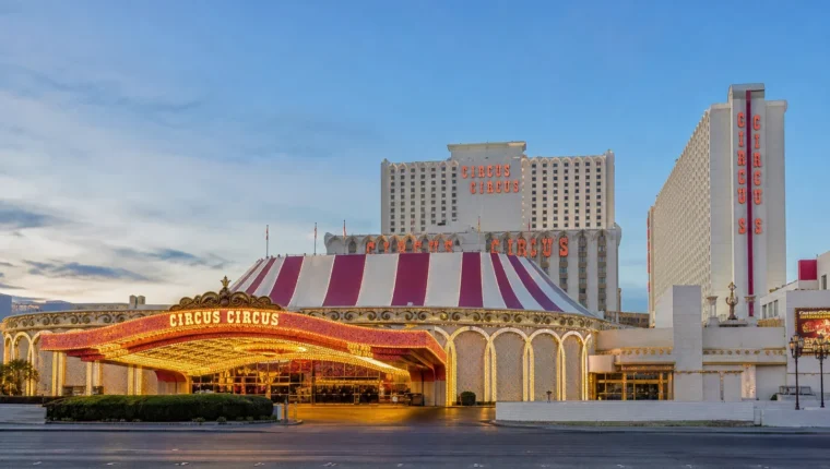 AI-generated exterior view of Circus Circus Las Vegas, Las Vegas, Nevada.