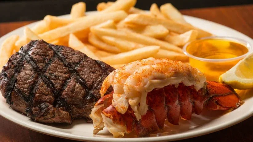 Steak and lobster at Top Deck Restaurant.