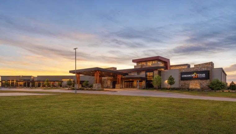 AI-generated exterior view of Comanche Star Casino Walters, Walters, Oklahoma.