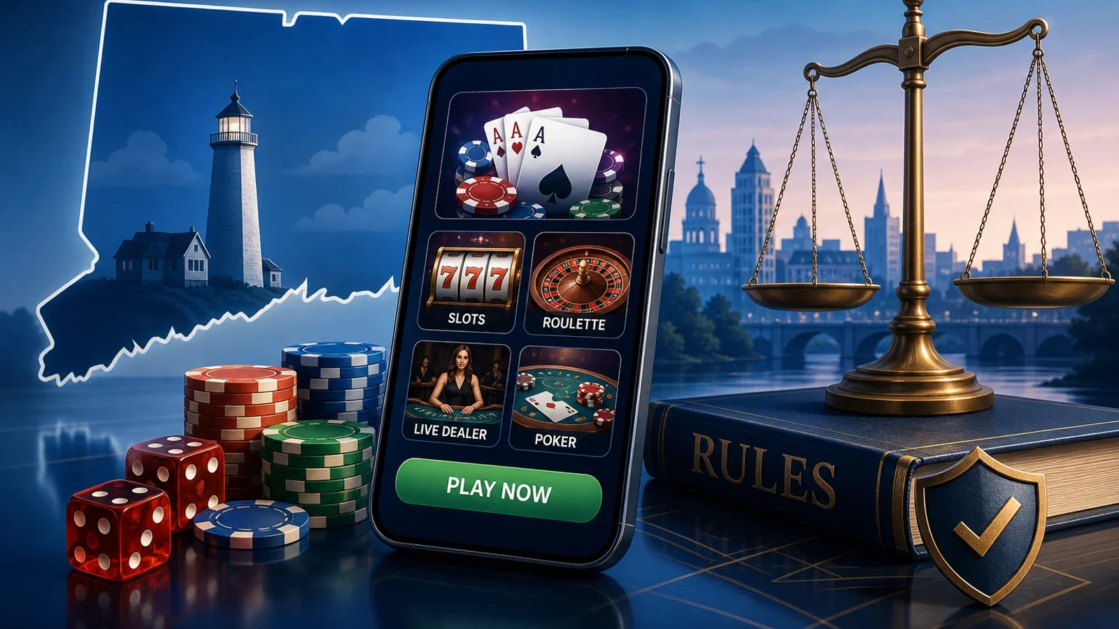 Connecticut Online Casinos: Legal Apps, Games, and Rules 1 Conceptual editorial illustration for Connecticut Online Casinos: Legal Apps, Games, and Rules