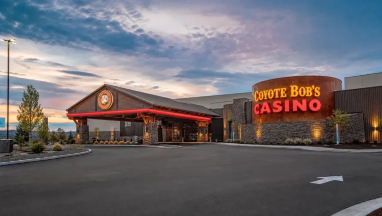 AI-generated exterior view of Coyote Bob's Casino Kennewick, Kennewick, Washington.