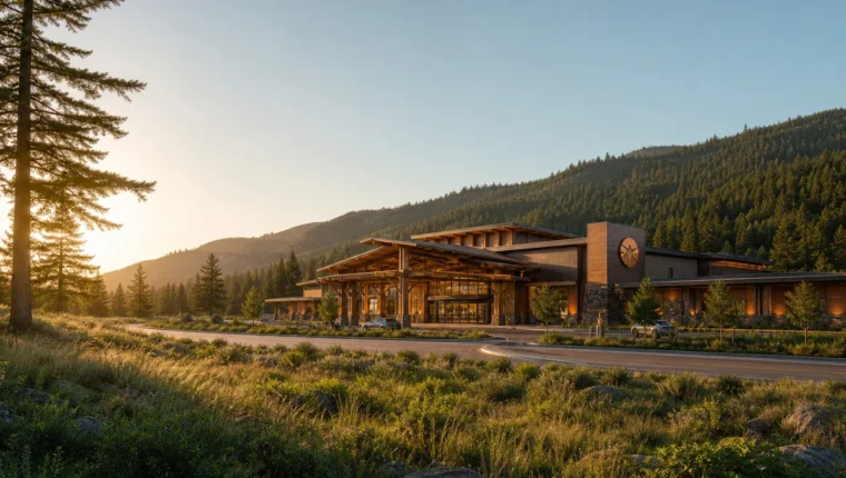Coyote Valley Casino Redwood Valley: Games, Hotel & Dining 26 AI-generated exterior view of Coyote Valley Casino Redwood Valley, Redwood Valley, California.