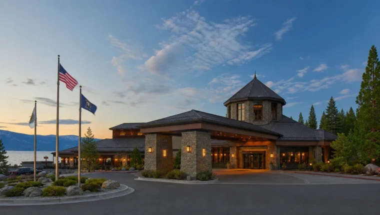 AI-generated exterior view of Crystal Bay Club Casino, Crystal Bay, Crystal Bay, Nevada.
