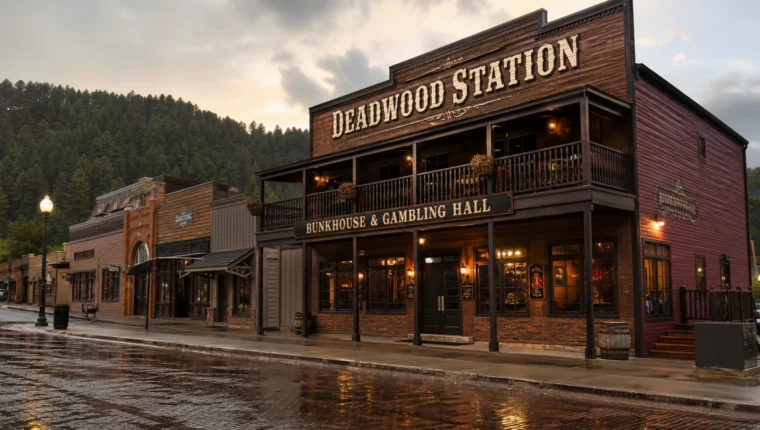 Deadwood Station Bunkhouse & Gambling Hall 8 AI-generated exterior view of Deadwood Station Bunkhouse & Gambling Hall, Deadwood, South Dakota.