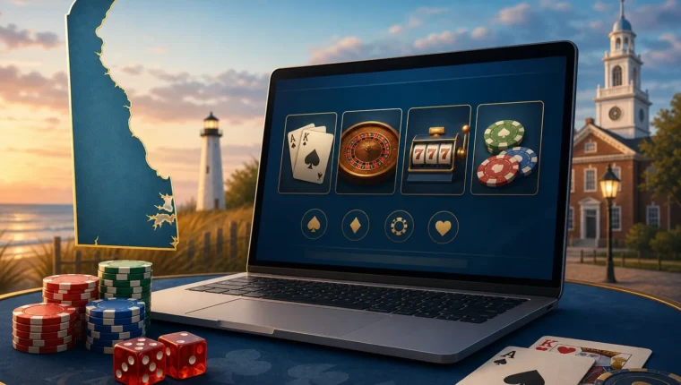 Conceptual editorial illustration for Delaware Online Casinos