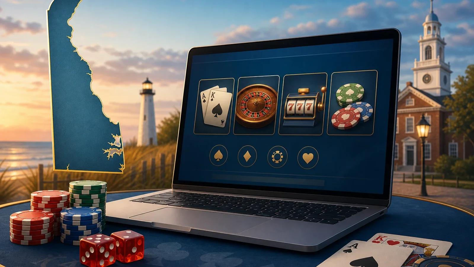 Conceptual editorial illustration for Delaware Online Casinos
