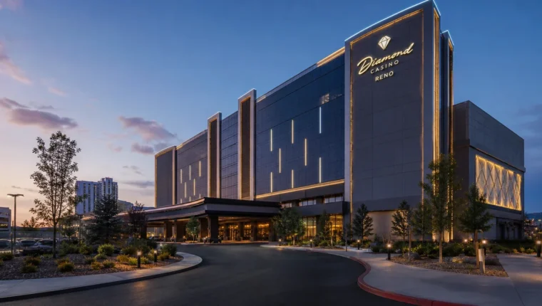 AI-generated exterior view of Diamond Casino Reno, Reno, Nevada.