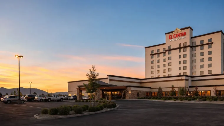 AI-generated exterior view of El Capitan Hotel & Casino Hawthorne, Hawthorne, Nevada.