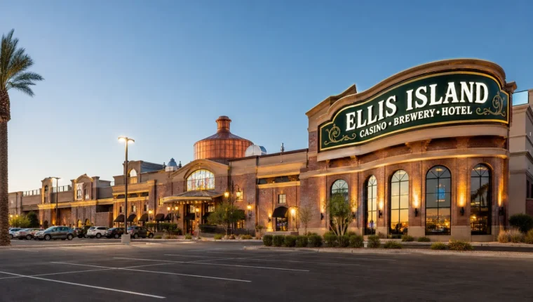 AI-generated exterior view of Ellis Island Casino & Brewery Las Vegas, Las Vegas, Nevada.