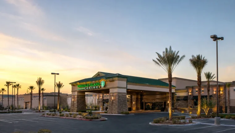 AI-generated exterior view of Emerald Island Casino Henderson, Nevada.