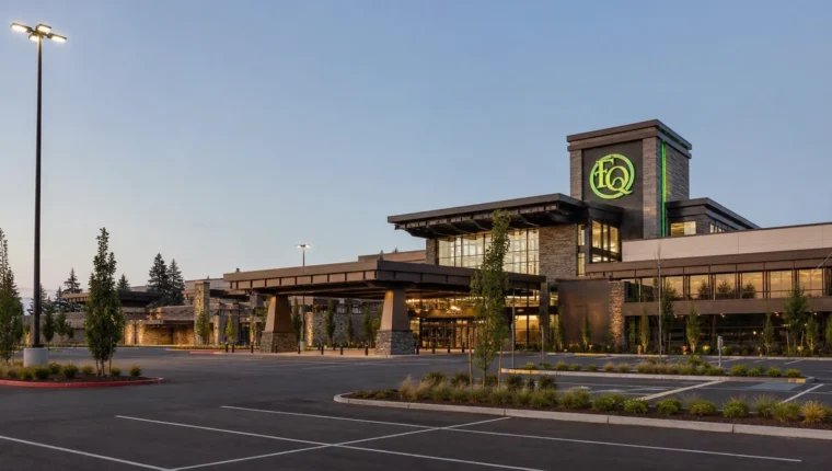 AI-generated exterior view of Emerald Queen Casino Fife, Fife, Washington.