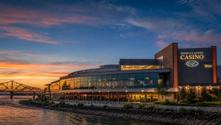 AI-generated exterior view of Emerald Queen Casino Tacoma, Tacoma, Washington.