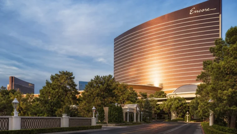 AI-generated exterior view of Encore Casino Las Vegas, Nevada.