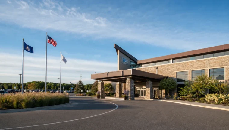 AI-generated exterior view of Finger Lakes Gaming & Racetrack Farmington, Farmington, New York.