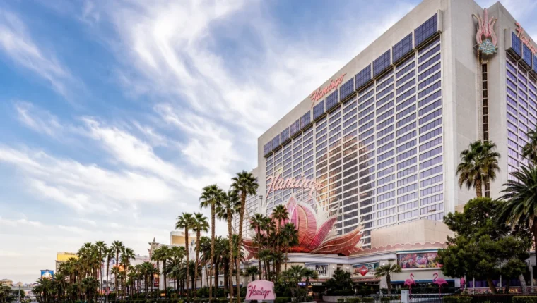 AI-generated exterior view of Flamingo Casino Las Vegas, Las Vegas, Nevada.