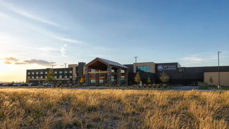 AI-generated exterior view of Fort Belknap Casino Harlem, Harlem, Montana.