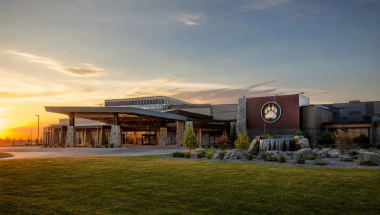 AI-generated exterior view of Four Bears Casino New Town, New Town, North Dakota.