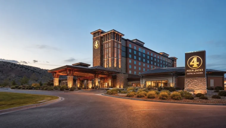 AI-generated exterior view of Four Jacks Hotel & Casino Jackpot, Jackpot, Nevada.
