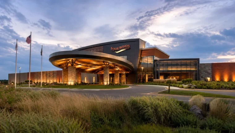 AI-generated exterior view of Four Winds Casino Hartford, Hartford, Michigan.