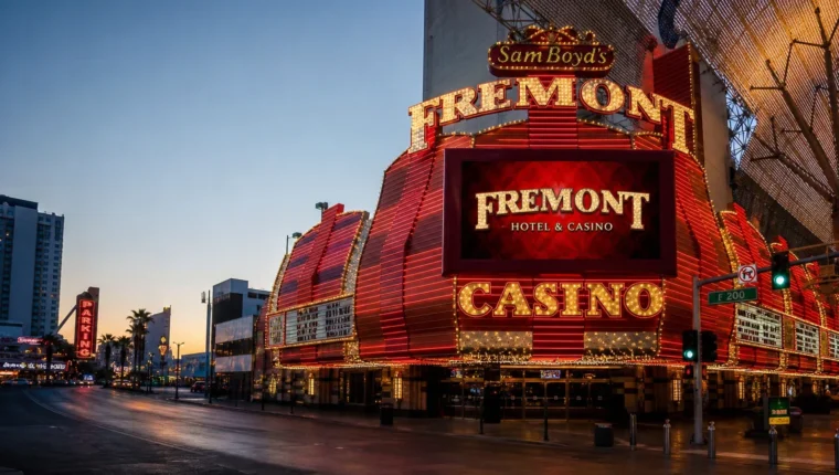 AI-generated exterior view of Fremont Hotel & Casino, Las Vegas, Las Vegas, Nevada.