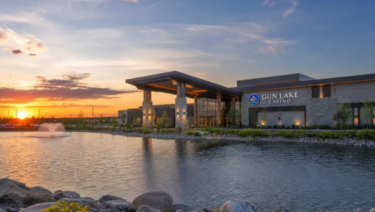 AI-generated exterior view of Gun Lake Casino Wayland, Wayland, Michigan.
