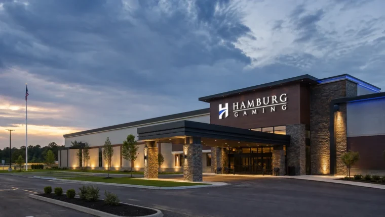 AI-generated exterior view of Hamburg Gaming, Hamburg, New York.