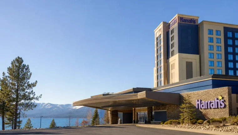 AI-generated exterior view of Harrah's Casino Lake Tahoe Stateline, Nevada.