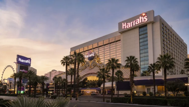 AI-generated exterior view of Harrah's Casino Las Vegas, Las Vegas, Nevada.