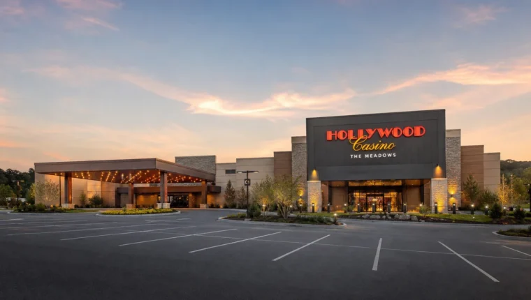 AI-generated exterior view of Hollywood Casino At The Meadows Washington, Washington, Pennsylvania.