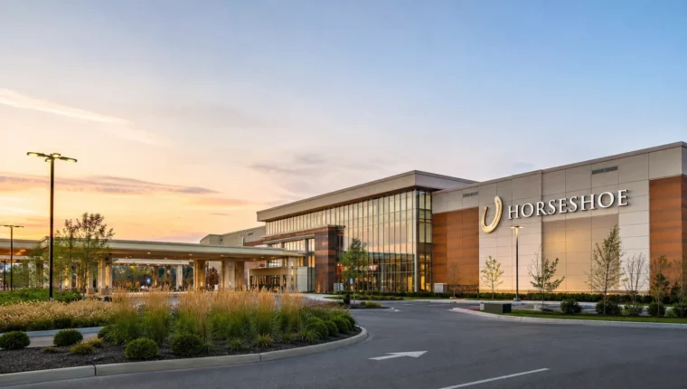 AI-generated exterior view of Horseshoe Hammond Casino, Hammond, Indiana.