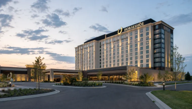 AI-generated exterior view of Horseshoe Indianapolis Shelbyville, Indiana.