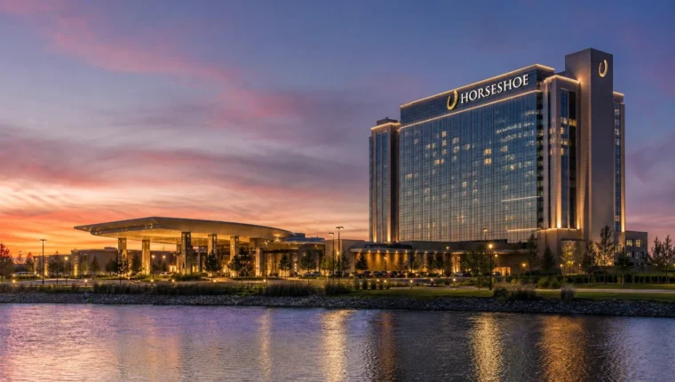 AI-generated exterior view of Horseshoe Lake Charles Hotel & Casino Westlake, Westlake, Louisiana.