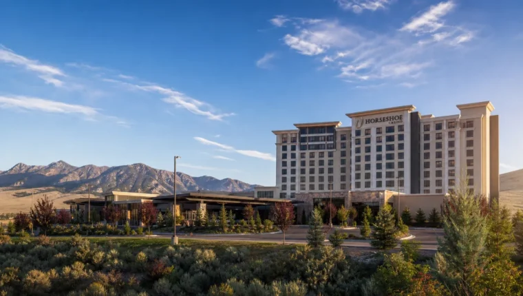AI-generated exterior view of Horseshu Hotel & Casino Jackpot, Jackpot, Nevada.