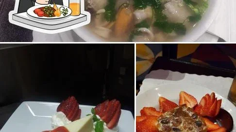 Food at Hustler Casino, as pictured in the source listing.