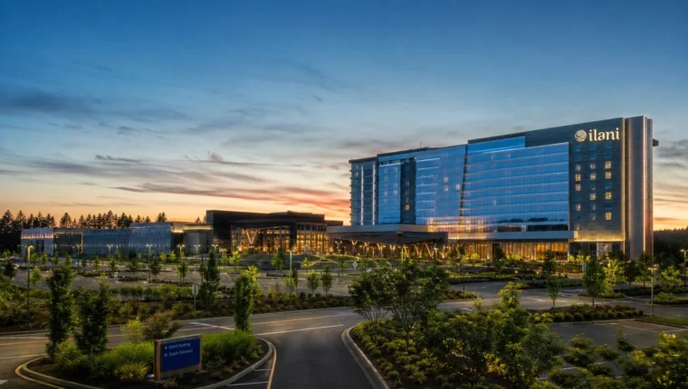 AI-generated exterior view of Ilani Casino Resort Ridgefield, Ridgefield, Washington.