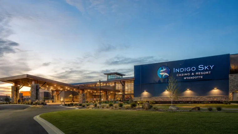 AI-generated exterior view of Indigo Sky Casino & Resort Wyandotte, Wyandotte, Oklahoma.