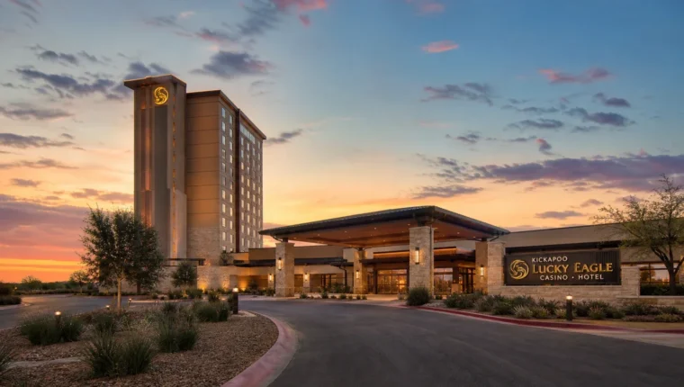 Kickapoo Lucky Eagle Casino Hotel Eagle Pass 1 AI-generated exterior view of Kickapoo Lucky Eagle Casino Hotel Eagle Pass, Eagle Pass, Texas.