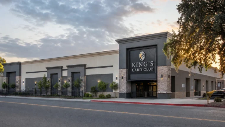 King's Card Club Stockton 46 AI-generated exterior view of King's Card Club Stockton, Stockton, California.