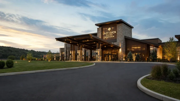 AI-generated exterior view of Lady Luck Casino Nemacolin Farmington, Pennsylvania.