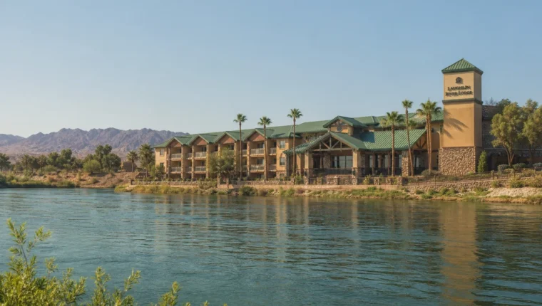 AI-generated exterior view of Laughlin River Lodge, Laughlin, Nevada.