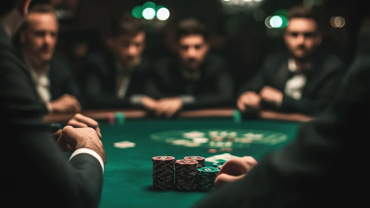 Legends Casino Hotel Toppenish: Games, Hotel, and Dining 3 Players gathered around a poker table, with chips stacked in the foreground.