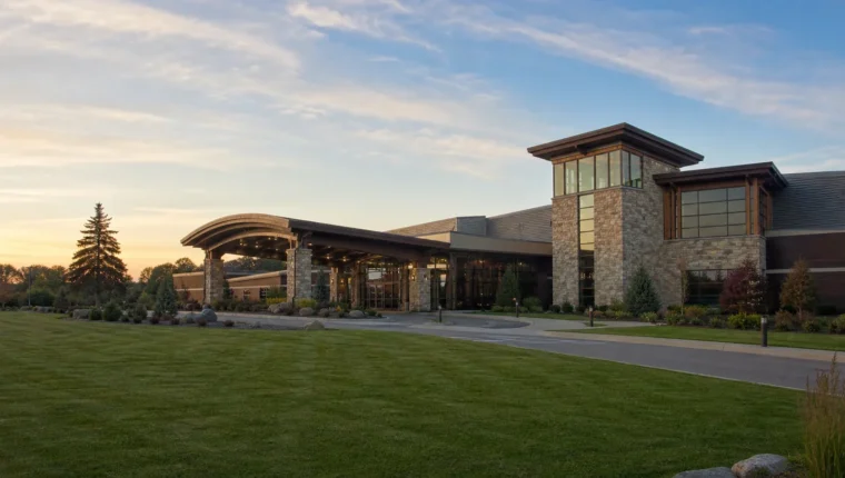 AI-generated exterior view of Little River Casino & Resort Manistee, Manistee, Michigan.