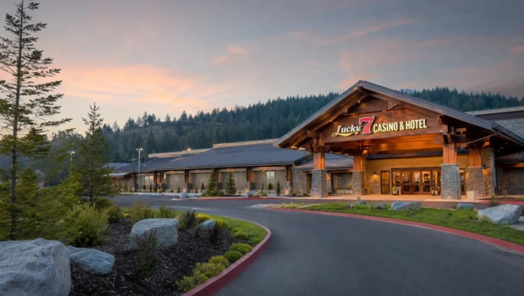 Lucky 7 Casino & Hotel Smith River: Gaming & Lodge Guide 52 AI-generated exterior view of Lucky 7 Casino & Hotel Smith River, Smith River, California.