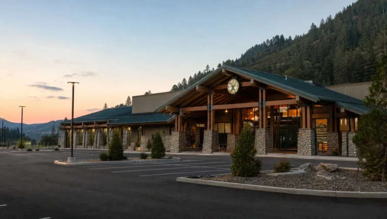 Lucky Bear Casino Hoopa: Games and Visitor Guide 53 AI-generated exterior view of Lucky Bear Casino Hoopa, Hoopa, California.