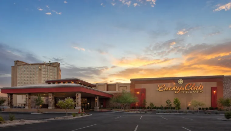 AI-generated exterior view of Lucky Club Hotel & Casino North Las Vegas, North Las Vegas, Nevada.
